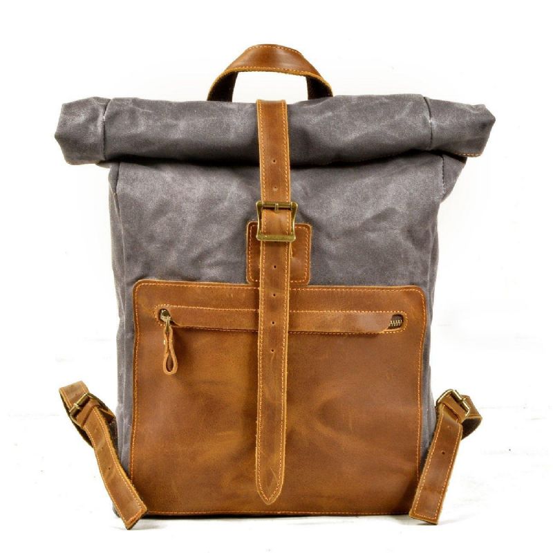 Roll Top Vintage Hátizsák Vászon Laptop Tokkal