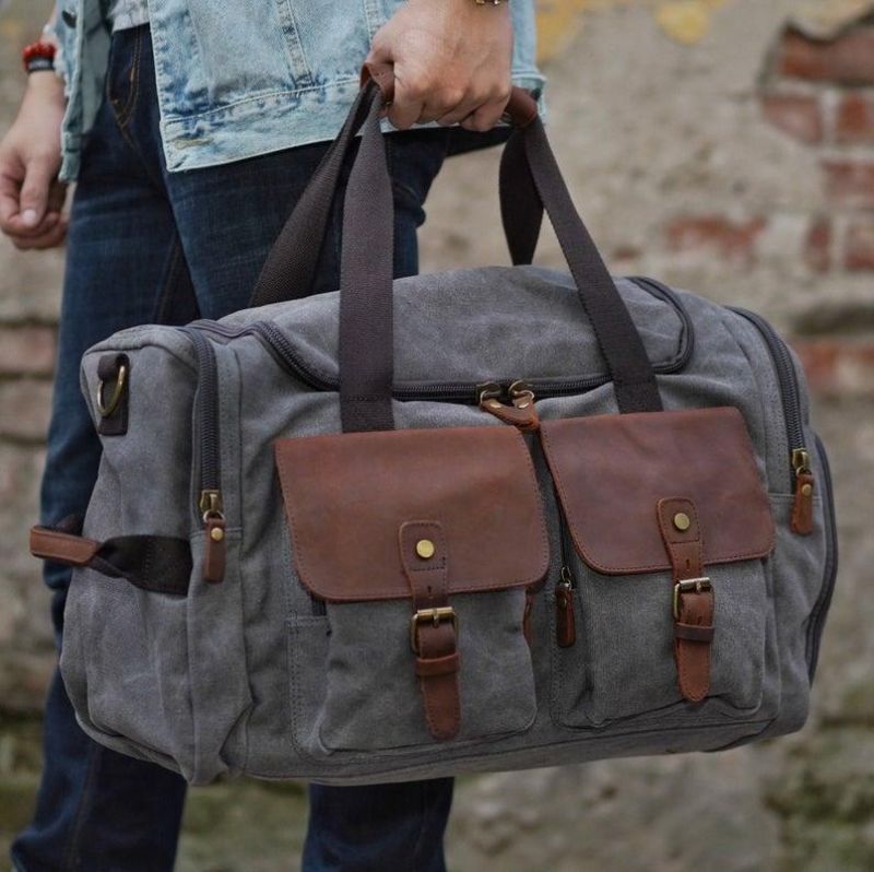 Vászon Duffle Bag Túlméretes Valódi Bőrtáskák