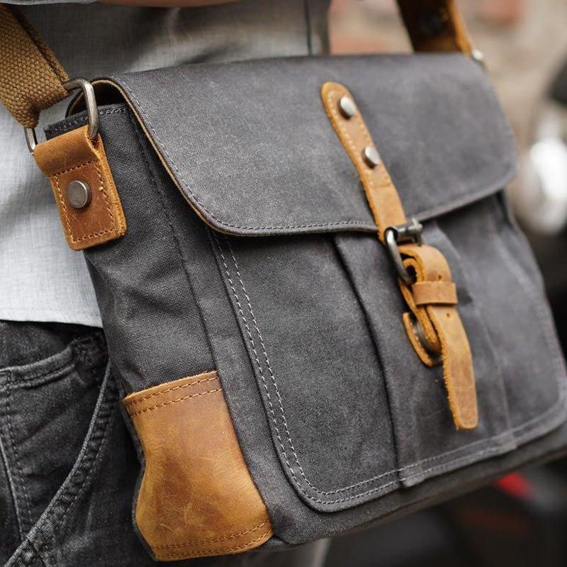 Vintage Viaszos Vászon Crossbody Messenger Bag Kicsi