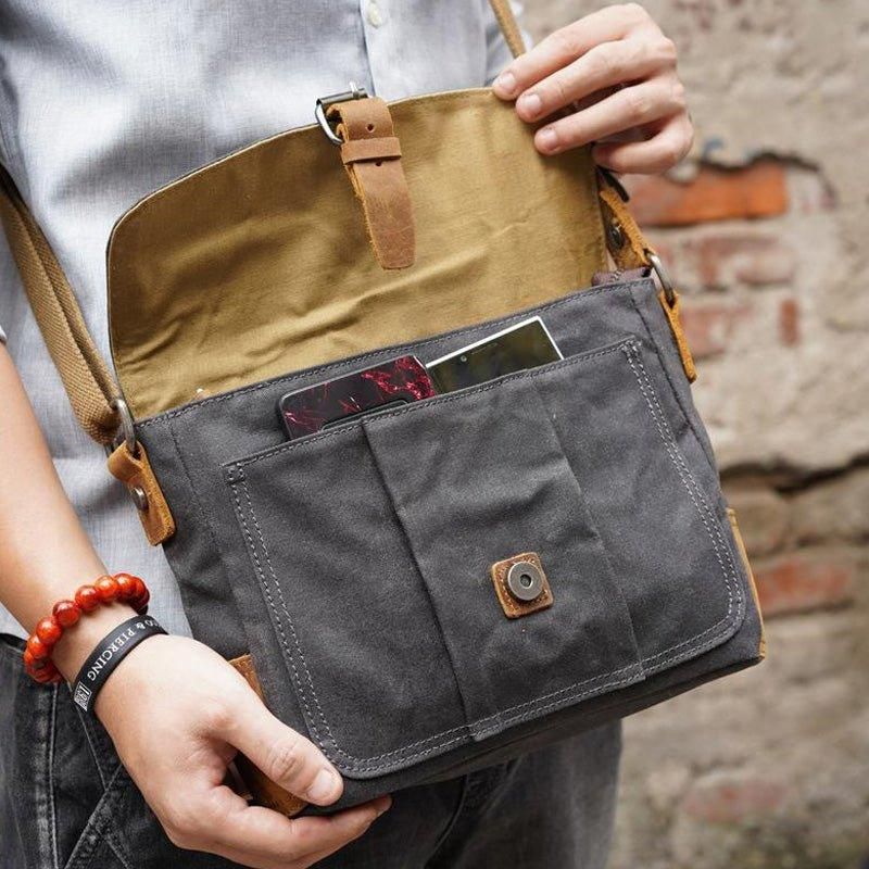 Vintage Viaszos Vászon Crossbody Messenger Bag Kicsi